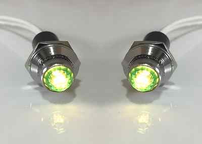 Pair Green Pilot Dash Indicator Warning Lights 12V - Vintage Classic Hot Rod