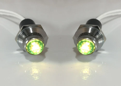 Pair Green Pilot Dash Indicator Warning Lights 12V - Vintage Classic Hot Rod