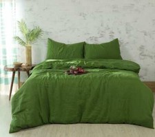 Linen Duvet Cover in Fern Green Washed Softened Linen Duvet Cover Boho Duvet Set