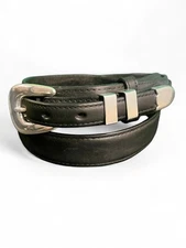 Genuine Leather Ranger Black Leather Belts Solid With Smooth Buckle Silver Set