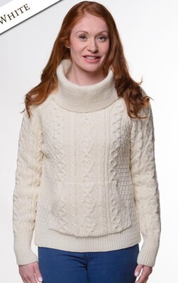 Aran Woollen Mills Women's Roll Neck Sweater - 100% Irish Wool, Relaxed Fit, Multicolor Fleck - View #8