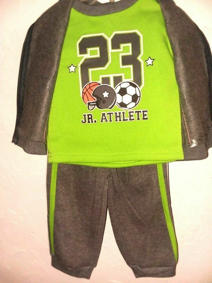 Roupa colete/top/calça com capuz TUFF GUYS-Toddler '12 meses" cinza/verde 3 peças - Imagem 2 de 3