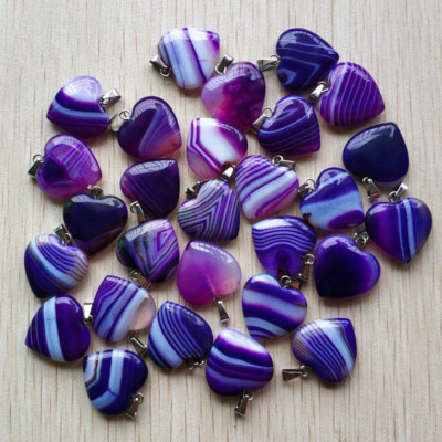 Fashion purple stripe onyx Heart Charm Pendants 20mm 36pcs/lot Wholesale