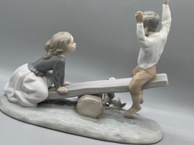 Lladro Children Playing Seesaw Figurine #4867 Boy & Girl with Dog