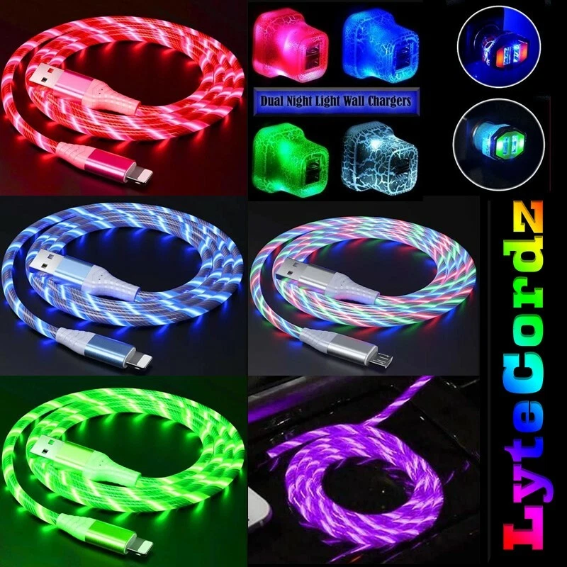 LED Light Up Charging Charger Cable USB Data Cord iPhone Android Type C  Phone