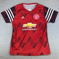 Manchester United Jersey Men's Small Red Striped Short Sleeve Adidas Climalite