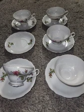 Vintage Lipper & Mann L&M 5 Teacups 6 Saucers Floral Bond China Japan Roses