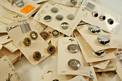 Lot of 44 Vintage Buttons Cards, New, Metal & Faux Metal, Plus Partial Cards