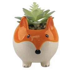 Flora Bunda Artificial Succulent in 4.5" Large Orange Fox Animal Novelty Pot