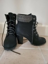 Size 6 Black Faux Suade Boots Ladys Never Worn New Without Box Silver Trim On...