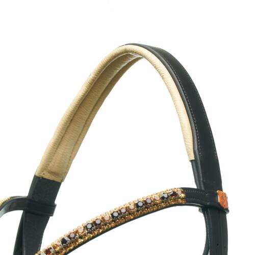 Horsecode Trense Diamond Deluxe Vollblut Lack Kroko weiß unterlegt Strass gold - Bild 3 von 10