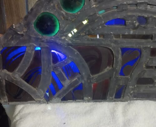 Antique ARCHED TRANSOM LEADED, JEWELED GLASS WINDOW PLS READ DESCRIPTION - Picture 16 of 23