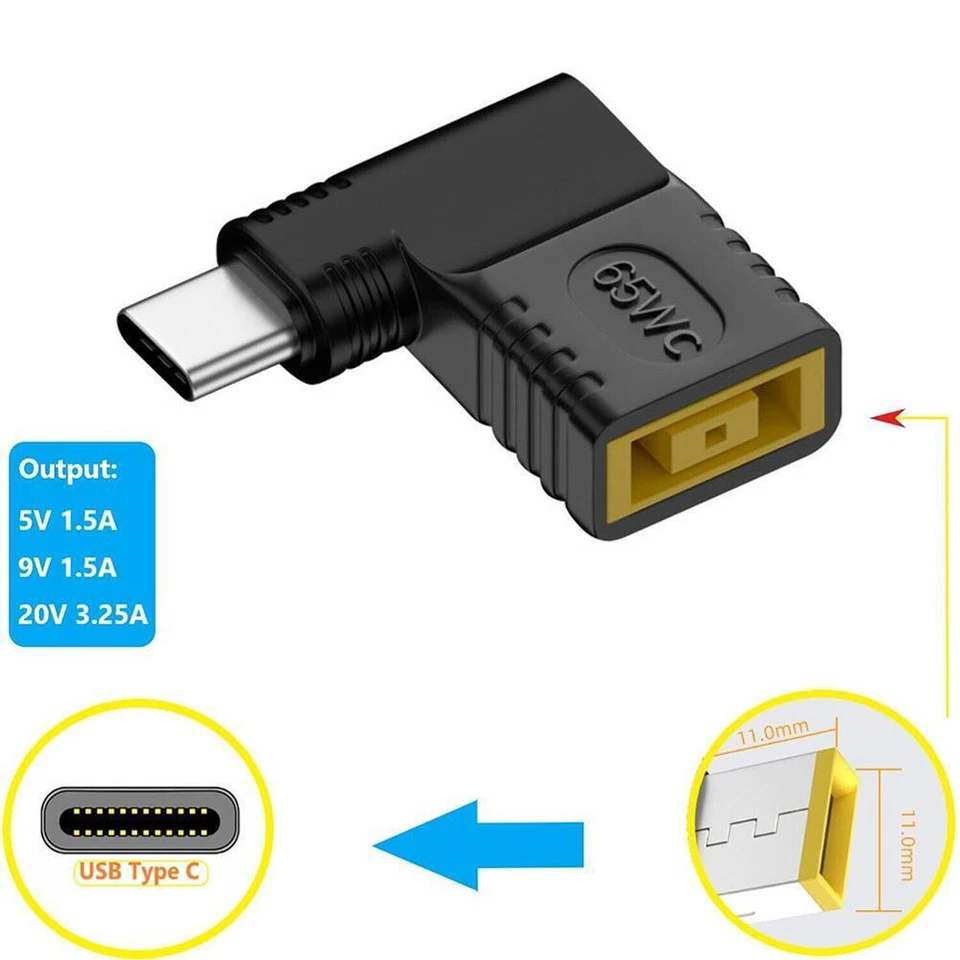 Lote Adaptador Cargador de Alimentación USB C Tipo C a PD Convertidor Cuadrado Para Laptop Lenovo Foto 4 de 4