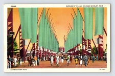 Postcard Illinois Chicago IL 1933 World's Fair Avenue Flags Unposted Linen