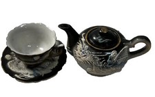 Dragonware Moriage Miniature Teacup Saucer Teapot Made Japan Asian Ethnic Deco