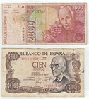 Spain 2.100 Pesetas, 2 banknotes , 1970/1992. Fine Condition!!