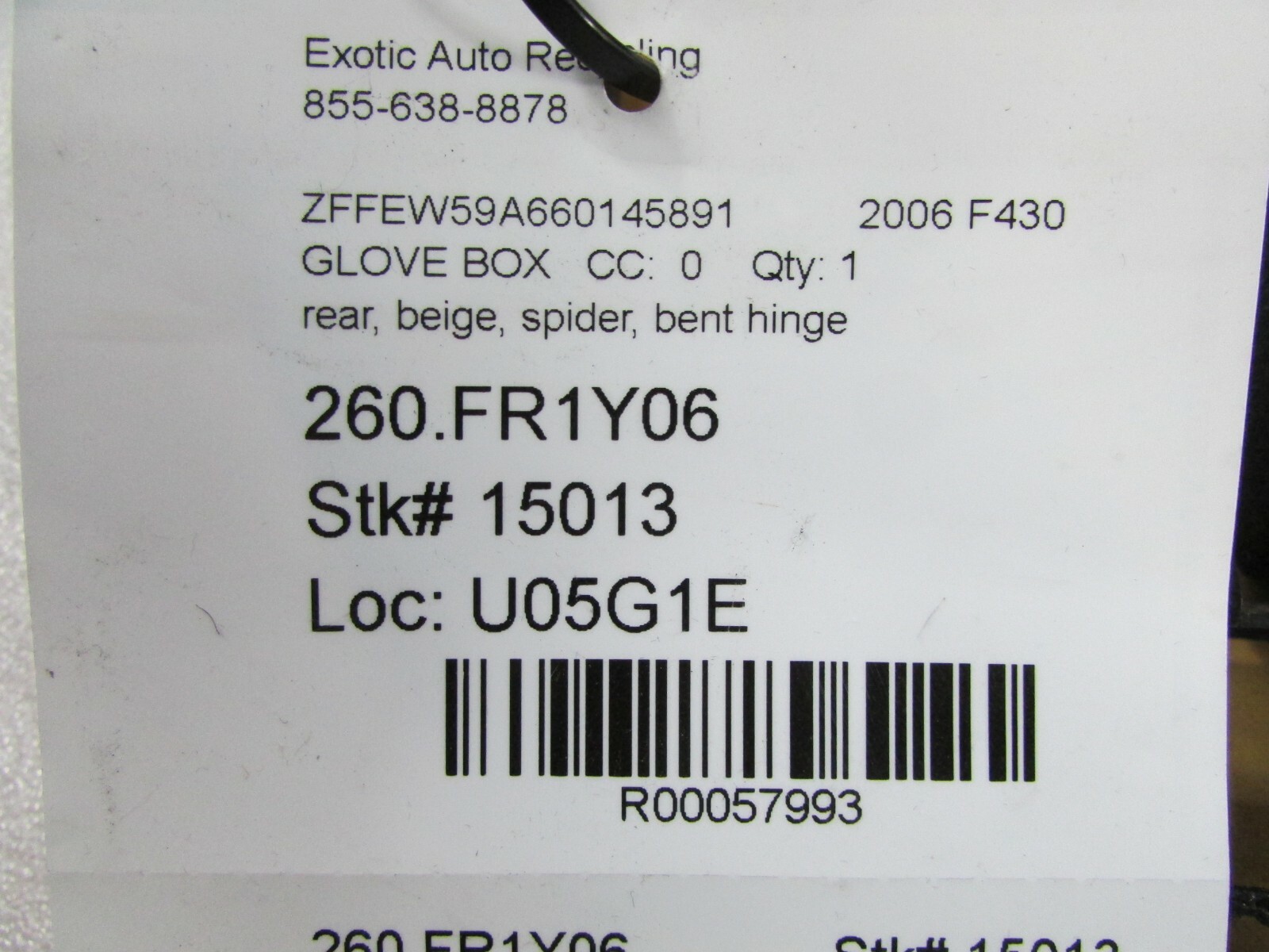 Ferrari F430 Spider, Rear Glove Box, Beige, Used