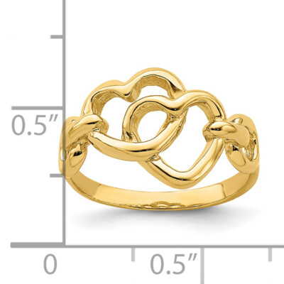 Lex & Lu 14K Yellow Gold Double Heart Ring – Lab Ruby & Diamonds, Size 7