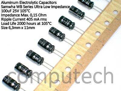 10pcs 100uF 25V 105°C Ultra Low Impedance Capacitors for PC and Switching