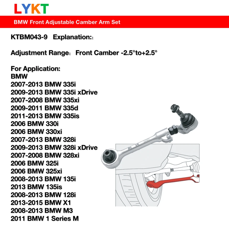 LYKT2pcs Front Adjustable Camber Arms for BMW 335/330/328/325/135/128/M3/X1 Foto 2 de 4
