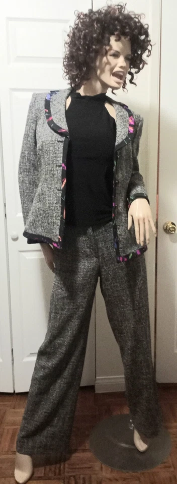 ARMANI COLLEZIONE VIRGIN 羊毛黑色,灰色 + 多色斜纹裤子套装 10 码 — 第 3/4 张图片