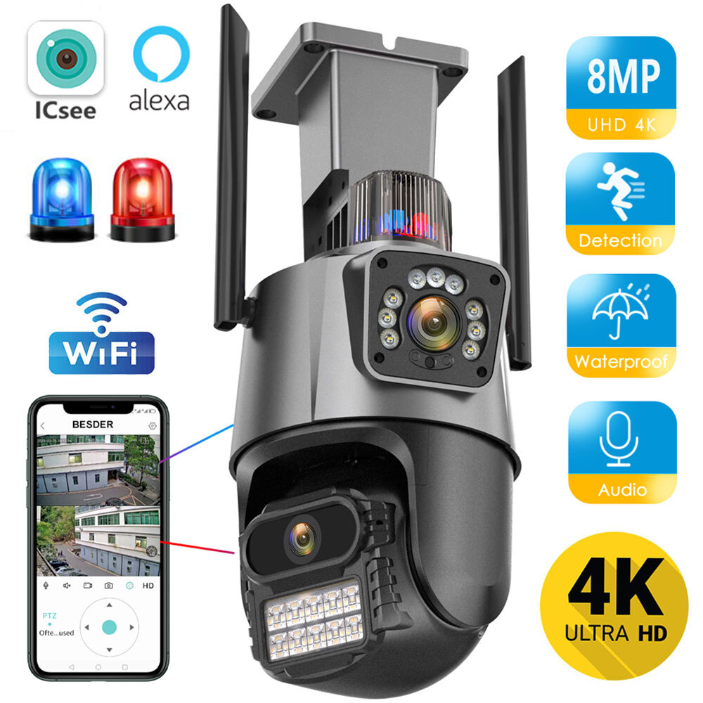 8MP 4K Dual Lens IP Camera Wireless WIFI Outdoor CCTV PTZ Home Security