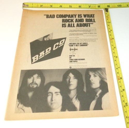 BAD COMPANY Vintage Original Konzertdaten AD Werbung 1974 Debütalbum