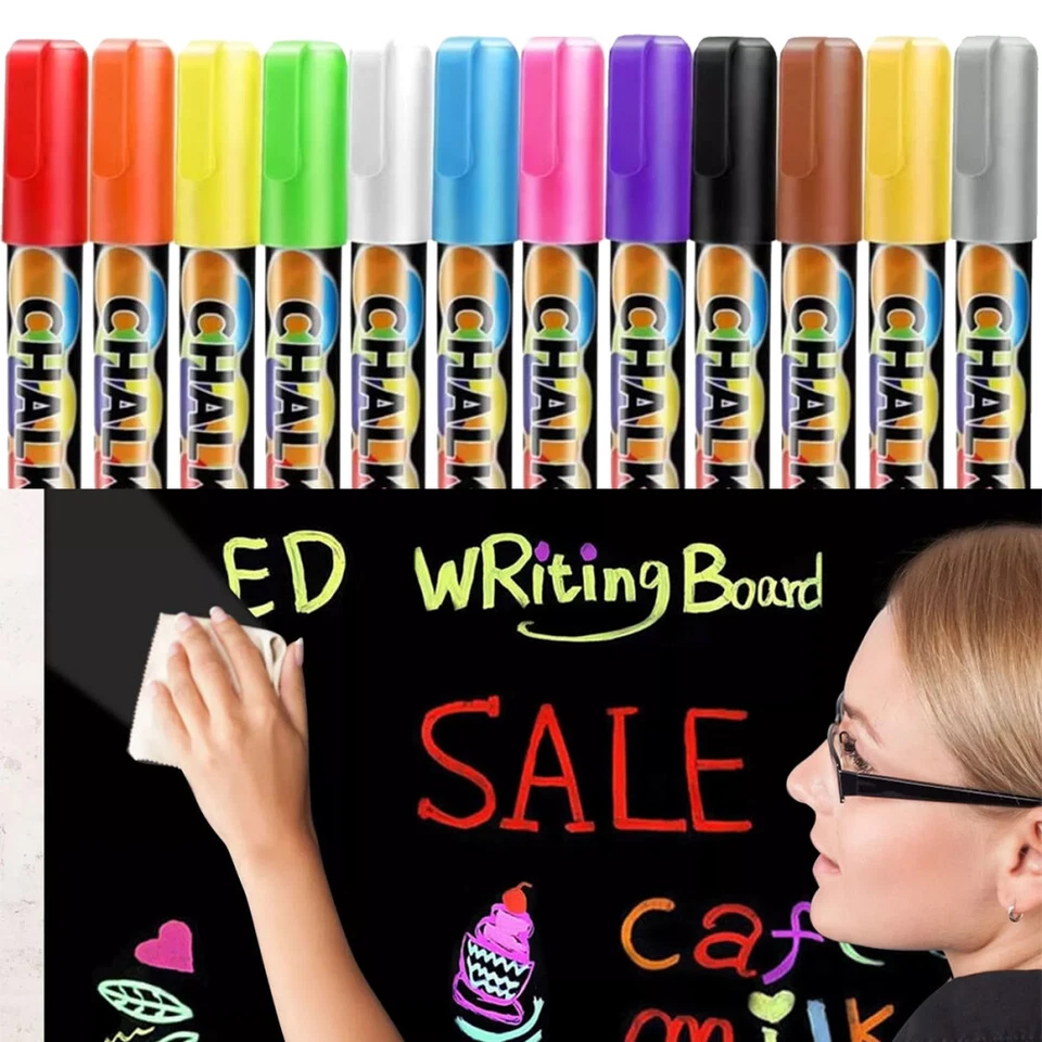 12 Farben Kreidestifte Kreidemarker Tafel Fenster Neon Kreide Stift abwischbar - Bild 2 von 4