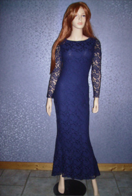 Abendkleid, Maxi, Body Flirt Boutique, gefütterte Vollspitze, marineblau, Gr. 34