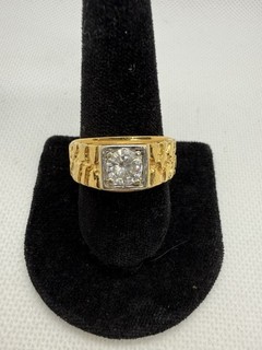 14k Yellow Gold Electroplate Men’s Ring With CZ Center Size 11 10.29g