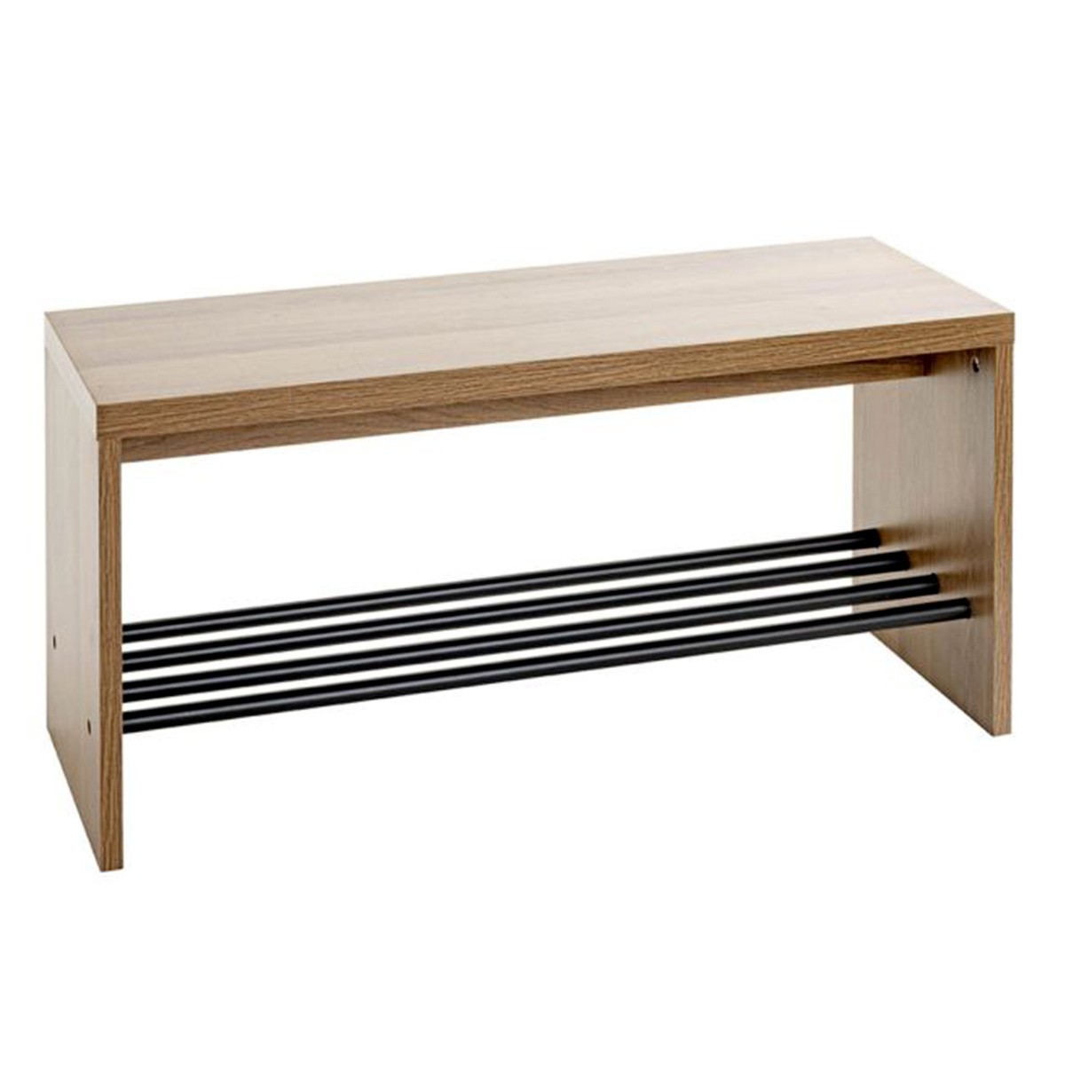 Meuble à chaussures banc Miranda 80cm chêne foncé et noir pour entrée