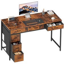 120 cm Computer Desk with 6 Drawers,  Home Office Desk, Work Table, Brown