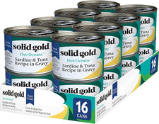 Solid Gold Wet Cat Food Shreds in Gravy Tuna Sardine Grain Free 16x6oz