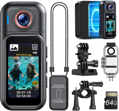 Mini Body Camera Waterproof, 64GB Wearable Camera with Smart Touch Screen, 7 Hou