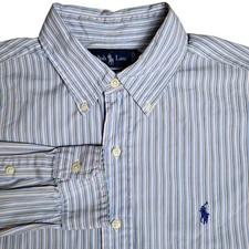 Ralph Lauren Mens Size 16 L Classic Fit Striped Button Down Shirt Pony Blue