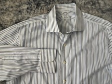 Brooks Brothers REGENT Mens Blue White Stripe Non-Iron Button Down Shirt 16.5-34