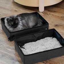 Cat Travel Litter Box With Zipper Lid Foldable Convenient Handle Portable Tr NEW