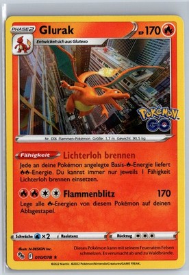 Pokemon Glurak HOLO | Deutsch 010/078 Pokemon GO | Near Mint