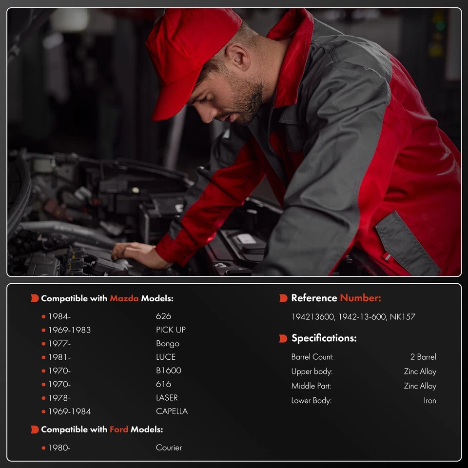 Carburador de 2 barriles para Mazda 626 Bongo B1600 Capella Ford Courier 1942-13-600 Foto 2 de 4