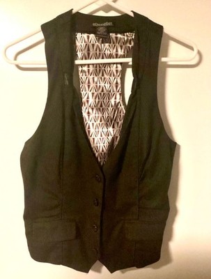 VINTAGE STOOSHY BLACK DRESSY PIN-STRIPED BUTTON DOWN VEST WOMEN/JUNIOR L