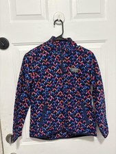 Eddie Bauer Fleece Jacket Kids Large 14-16 Blue Chevron 1/4 Zip Pockets Pullover