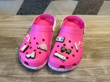 CROCS BARBIE Classic Pink w/CHARMS 10/12 Gentle use Margot Robbie Ryan Gosling