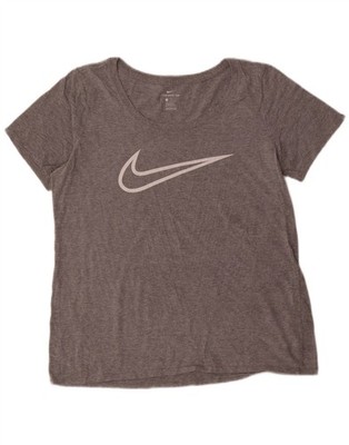 Nike Damen sportlich geschnitten Grafik T-Shirt Oberteil UK 16 Large grau fleckig DX07