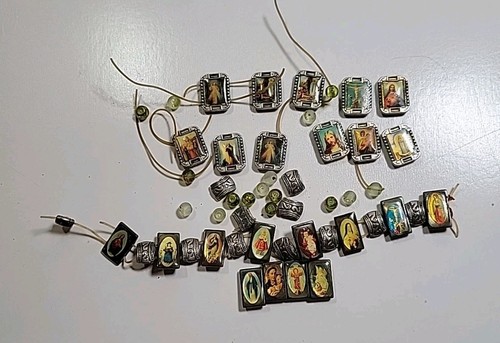 23 Religious Picture Charms From 2 Broken Bracelets W/spacers & Beads As Shown