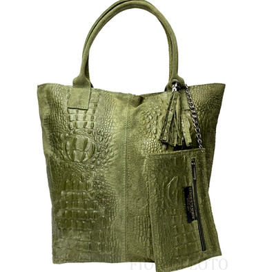 ITALIAN GENUINE LEATHER / SUEDE CROCO-EMBOSSED X-LARGE ZIP TOTE - MADE IN ITALY
