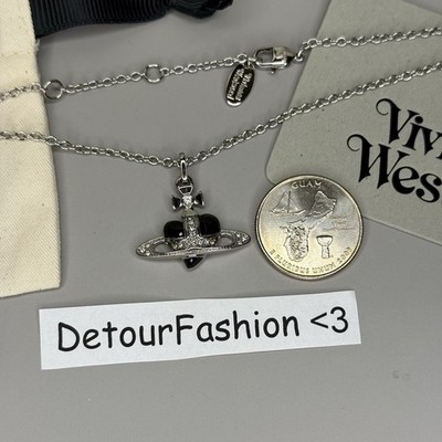 Vivienne Westwood Old Diamante Silver Black Heart Necklace WITH