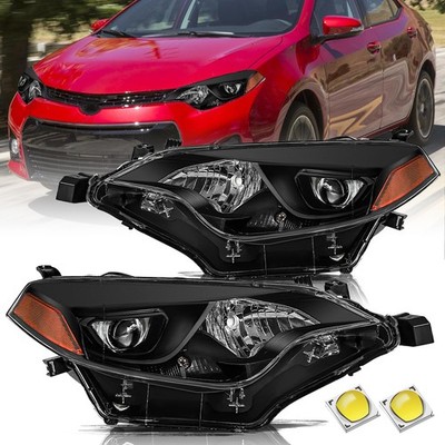 For 2014 2015 2016 Toyota Corolla Sedan Black Headlights Amber Corner Lamps Pair