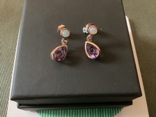 Stunning Opal Zircon and Amethyst Sterling/Rose Gold Overlay Drop Earrings
