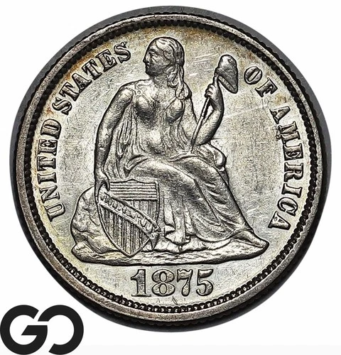 1875 Seated Liberty Dime, Nicely Struck BU++
