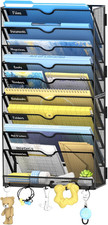 10 Tier Black Wall File Organizer with Hooks, Hanging File Organizer Set